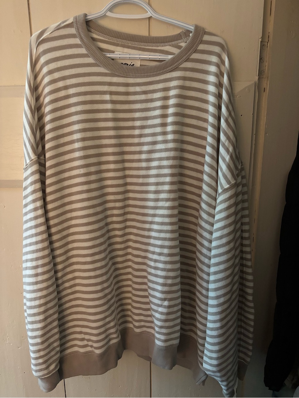 aerie Beige and White Striped Long Sleeve Pullover